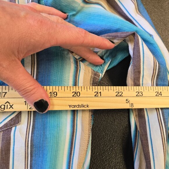 Rock & Roll Denim Pearl Snap Mens Modern Fit Western Striped Button-Down Shirt M - Picture 6 of 9